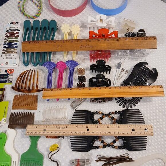 Vtg Hair‎ Accessories S-L Clips Picks Combs Beaded Comb Bun Cover...Lot of 65+ main image 11